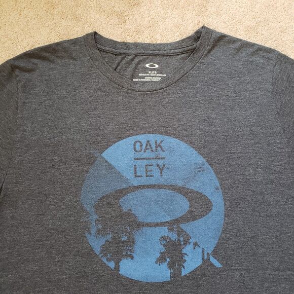 Oakley Palm Trees Size XL Regular Fit Mens Charcoal Grey Graphic T-Shirt Grey - Picture 2 of 5